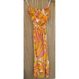 Banana Republic Trina Turk Women's Sz 00 Silk Maxi Dress Resort Designer Orange